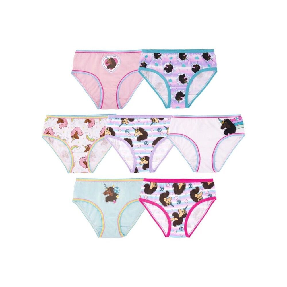 Afro Unicorn Girls Briefs, Pack of 7, Sizes 6 100% Cotton